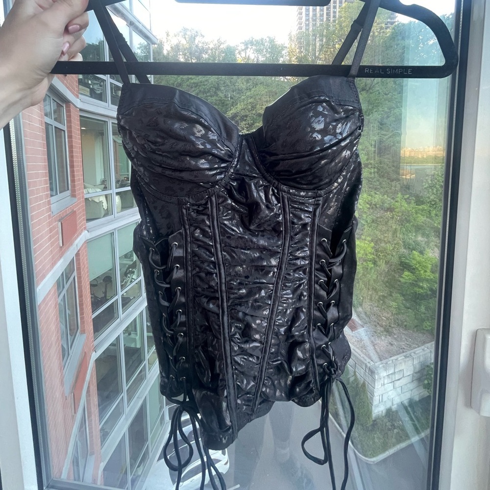 Sexy black metallic corset/ bustier! Going out top for summer vacation lingerie